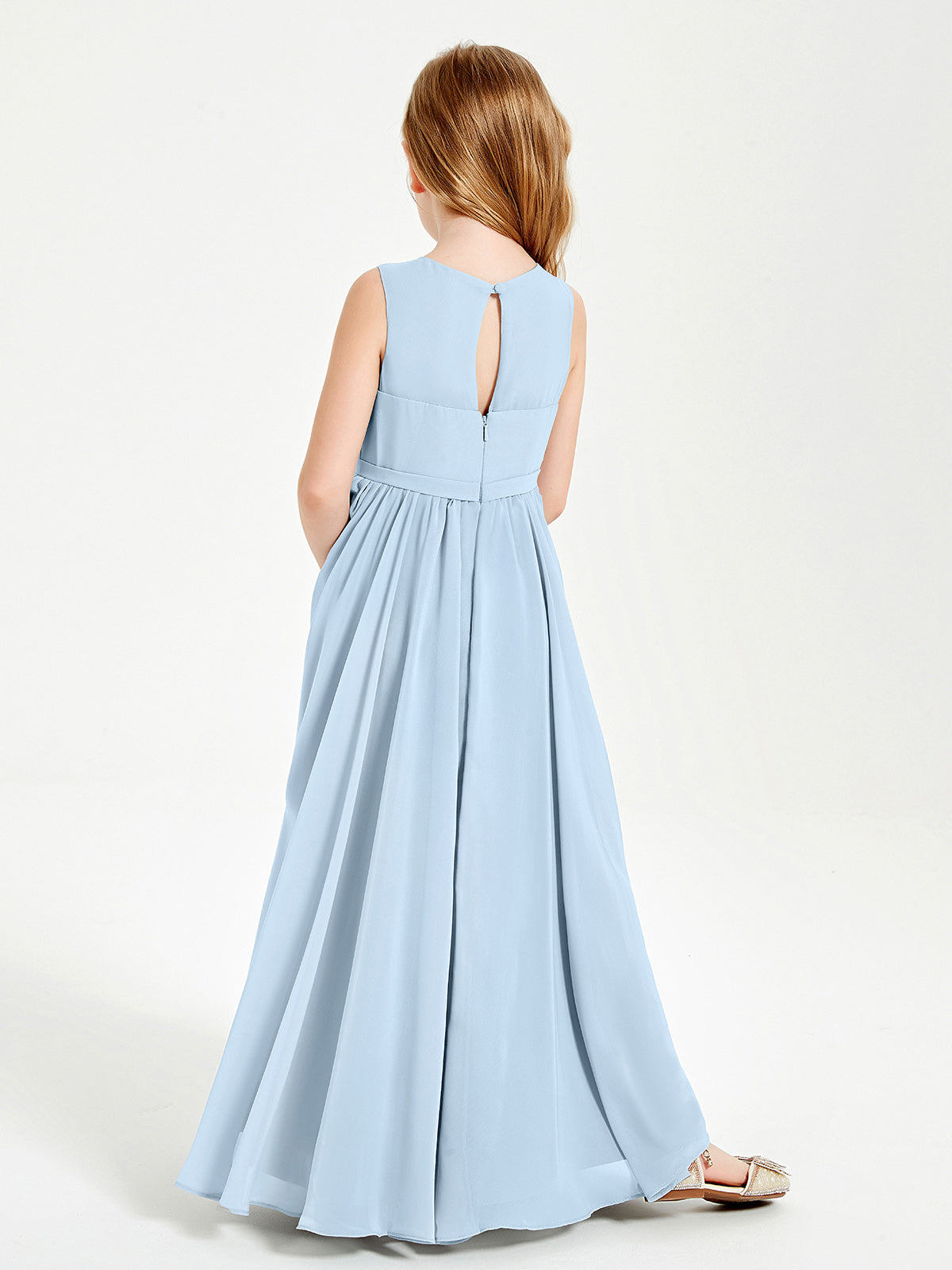 Chic Elegant Sleeveless Dresses for Junior Bridesmaids Sky Blue